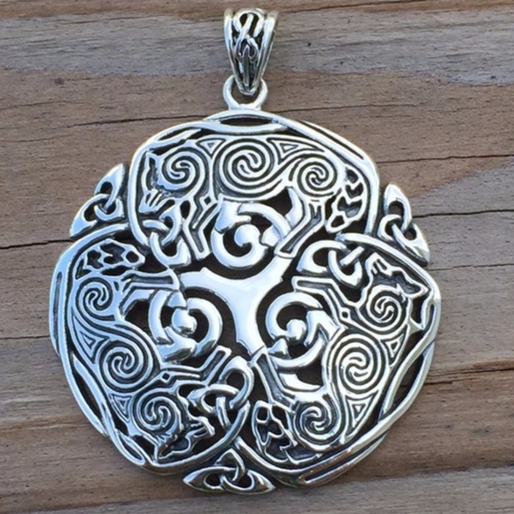 3 Celtic Wolves .925 Sterling Silver Pendant Triskele Triskelion Peter Stone - Picture 1 of 8